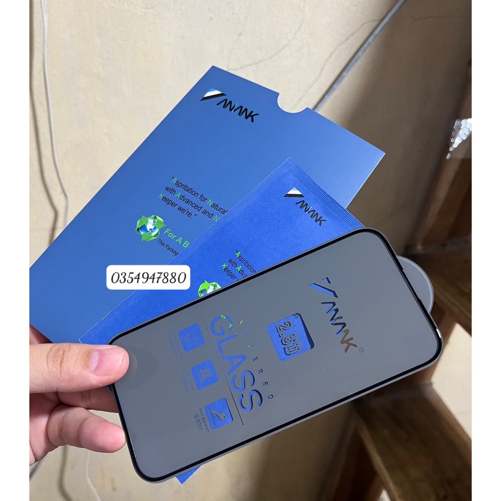 Kính cường lực Anank hộp vỉ giấy Full màn hình cho iPhone 15 Pro,15 Pro max