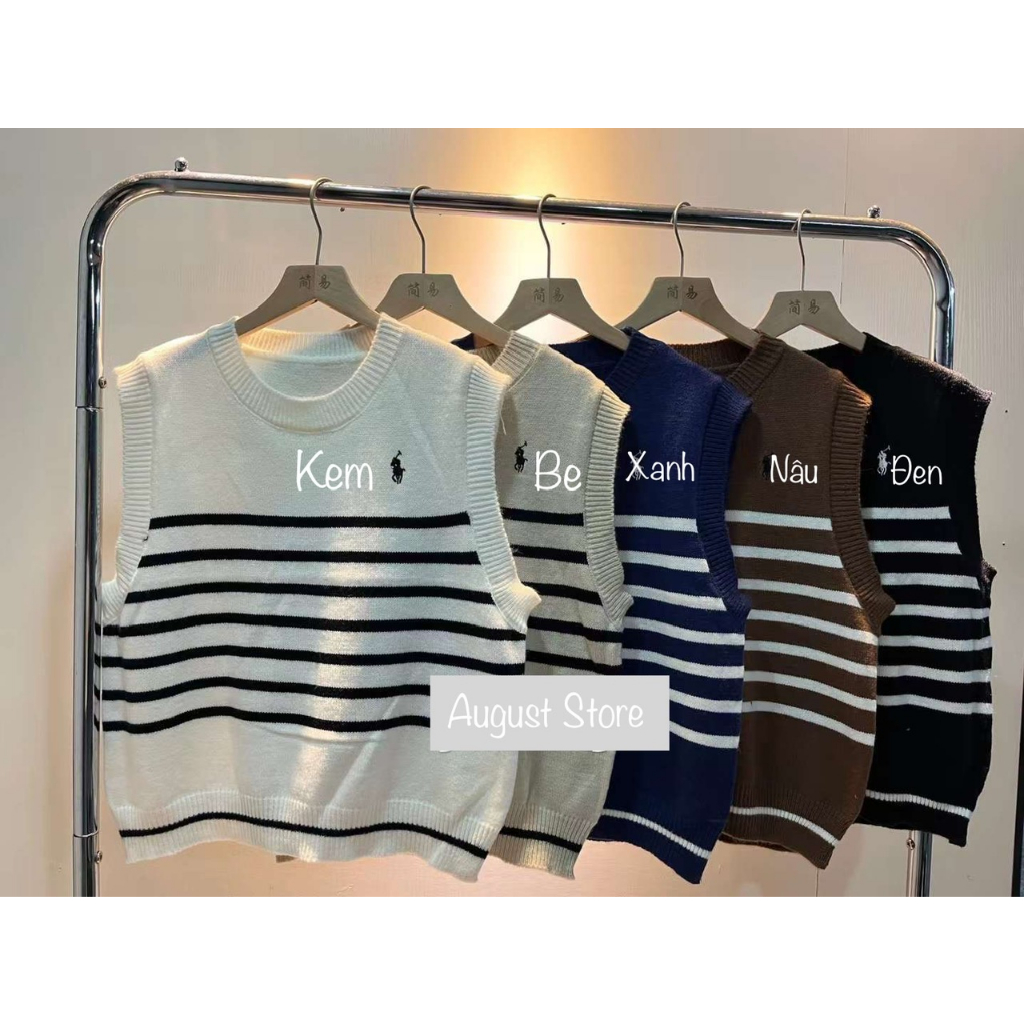 Áo Len Gile Sát Nách Basic Thêu Họa Tiết Kẻ Ngang Freesize