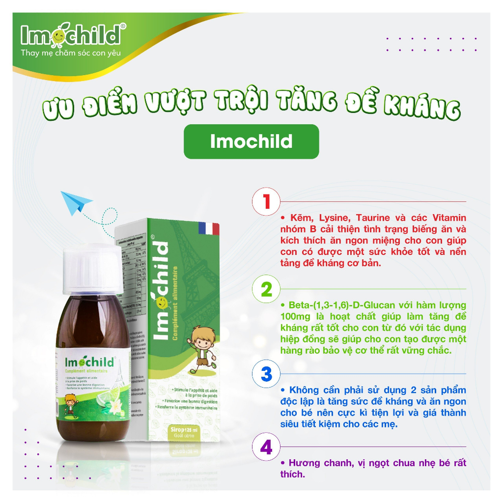 Siro Tăng Đề Kháng Imochild Cho Bé - Giúp Bé Đề Kháng Khỏe, Cải Thiện Biếng Ăn - IMOCHILD Lọ 125ml