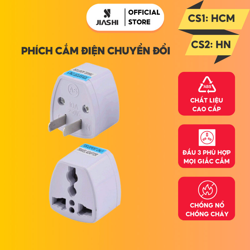 Phích cắm điện chuyển đổi JIASHI từ 3 chân sang 2 chân an toàn chịu nhiệt độ cao, 220V PCD01