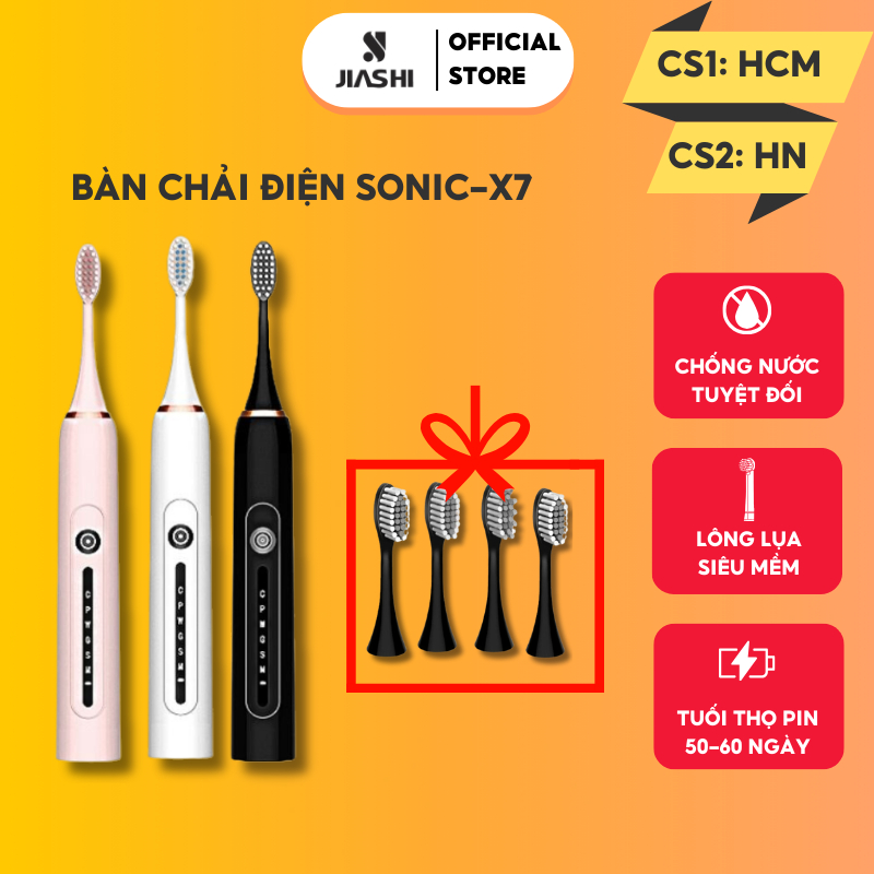 Bàn chải điện đa năng thông minh JIASHI 6 chế độ chăm sóc răng IPX7 chống nước tốc độ quay 42000 vòng/phút BCD02