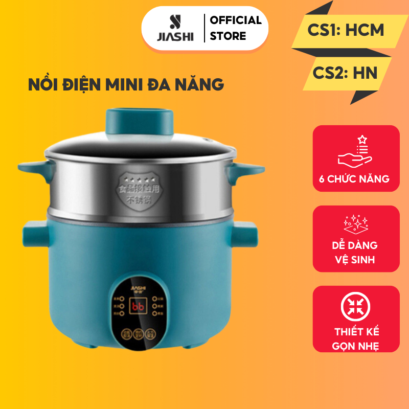 [ƯU ĐÃI] Nồi điện mini JIASHI đa năng 2L cho 1-2 người ăn, có kèm khay hấp, lòng nồi chống dính, công suất 600W NLD02