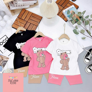 Đồ bộ bé gái quần đùi hình gấu nâu thun cotton mềm mịn