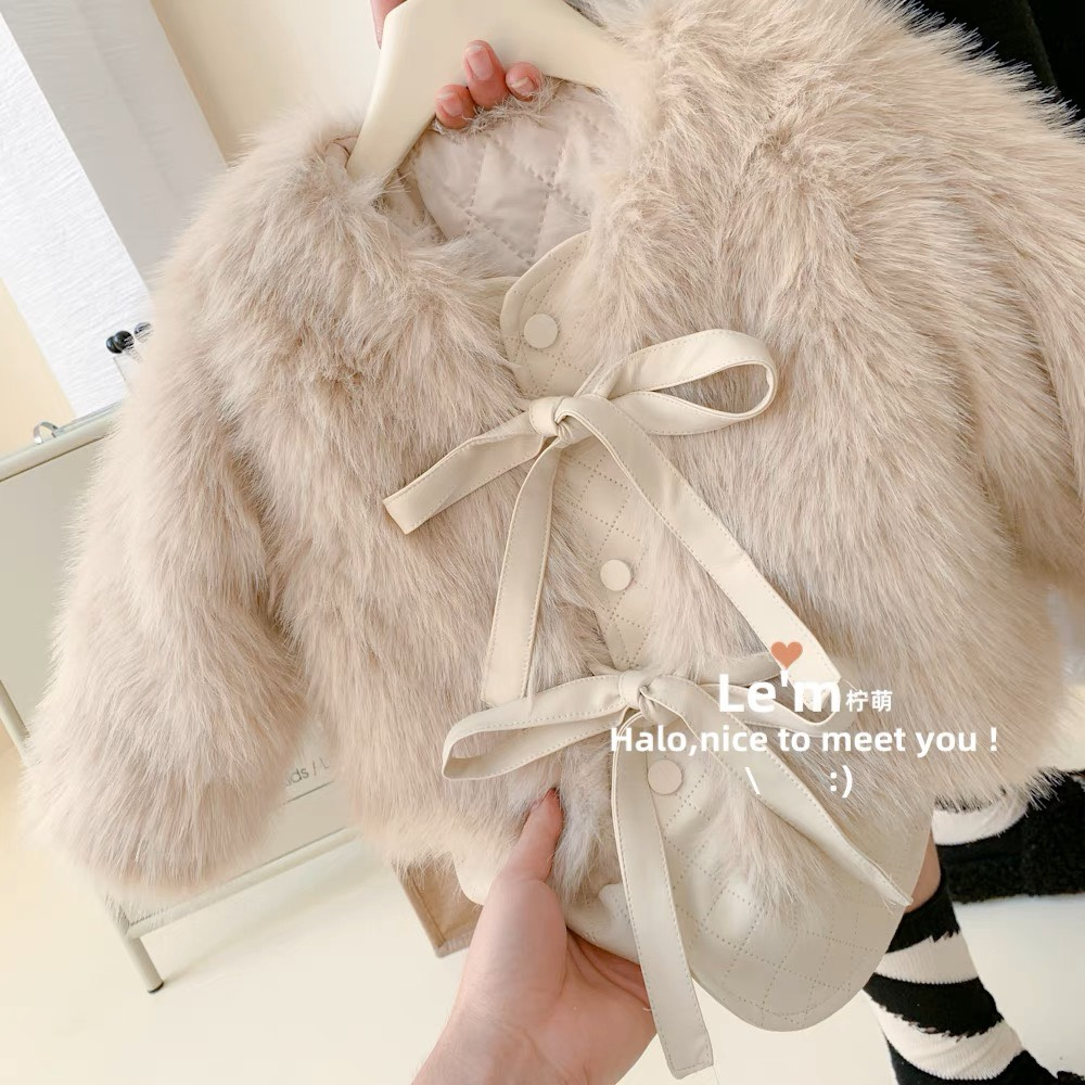 Áo Khoác Lông Chần Bông - Quần Loe Lót Lông Cho Bé Gái