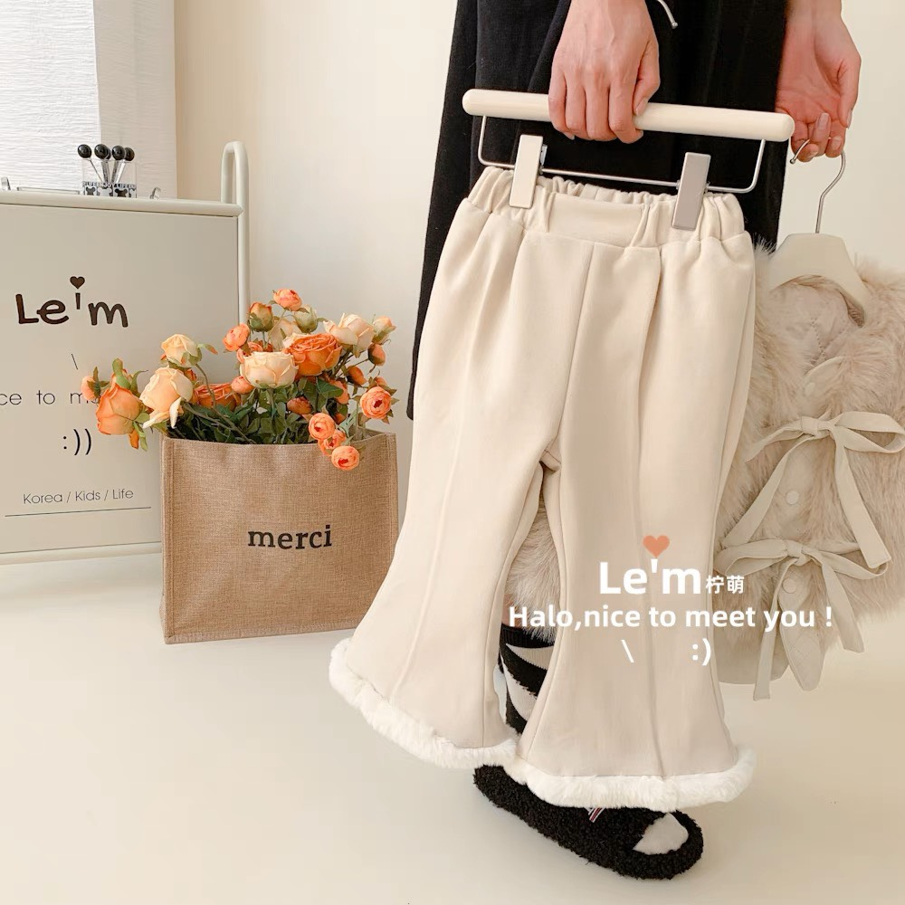 Áo Khoác Lông Chần Bông - Quần Loe Lót Lông Cho Bé Gái