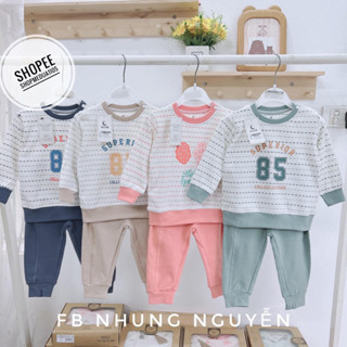Bộ dài tay nỉ nhung MOON mềm mịn cho bé (6-9M đến 2-3Y)