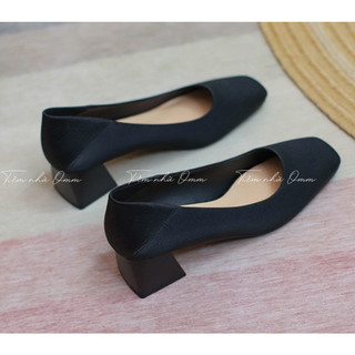 Omm - OH122 Giày da lụa mềm gót gập, giày mũi vuông gót vuông cao 4,5cm