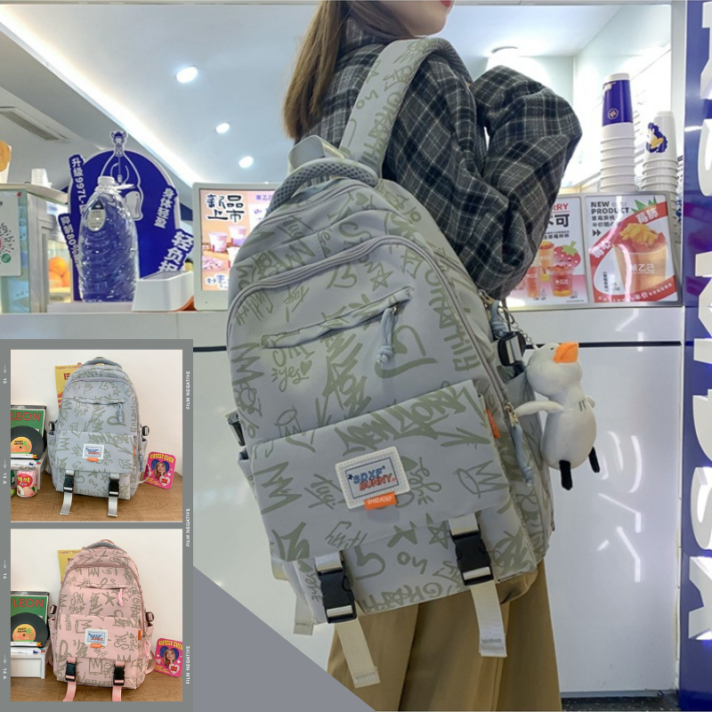 Balo học sinh nữ cấp 2 cấp 3 xinh xắn cute họa tiết vẽ tay thời trang ulzzang hàn quốc nhiều ngăn chống thấm nước NN47