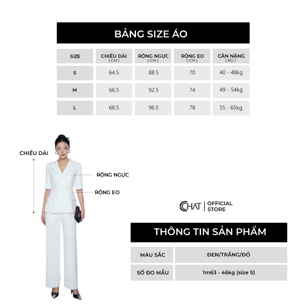 Áo Blazer Nữ 𝐂𝐂𝐇𝐀𝐓 Dáng Ôm Can Eo Tay Cộc Chất Tuytsi Cao Cấp Mềm Mịn 13EHS2001OT