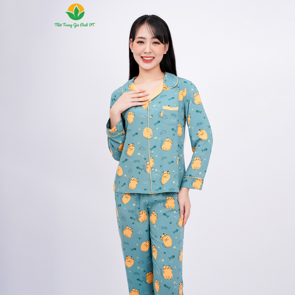 [Mã FATOP12 giảm 30K đơn 150K] Bộ pijama lanh mặc nhà nữ thời trang Việt Thắng, quần dài, áo dài tay - B10.2301