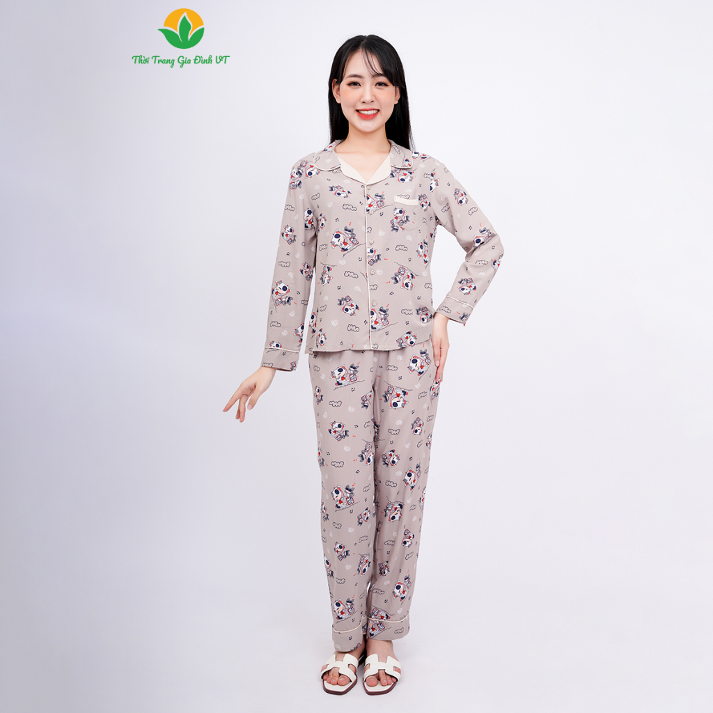 [Mã FATOP12 giảm 30K đơn 150K] Bộ pijama lanh mặc nhà nữ thời trang Việt Thắng, quần dài, áo dài tay - B10.2301