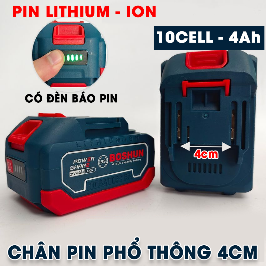 Máy Khoan Pin Boshun BS-ID1390- KHÔNG CHỔI THAN 13mm - 3 Chức Năng, Có Búa - Khoan Tường, Gỗ, Kim Loại