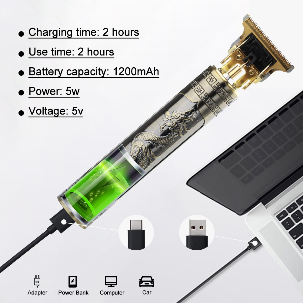 Bộ Tông Đơ Cắt Tóc VINTAGE T9 Chuyên Dụng Cho Nam, Tông Đơ Chấn Viền Cắt Tóc Cạo Râu Chuyên Nghiệp Kèm Sạc USB Tiện Dụng