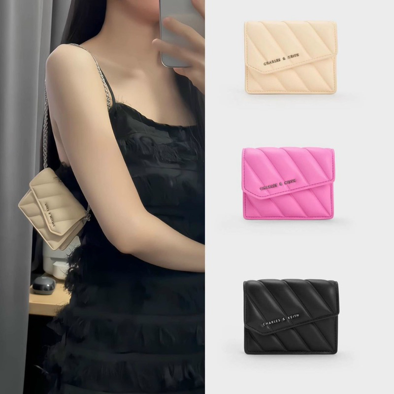 Ví Ck mini vân chéo kèm dây xích FULLBOX
