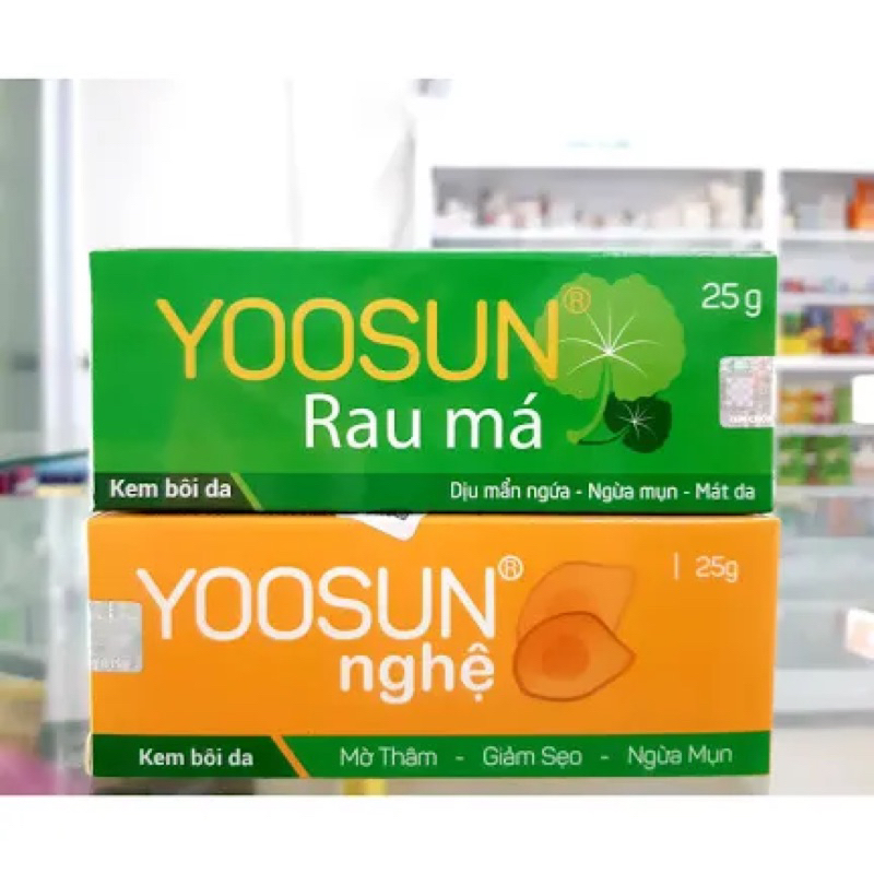Bộ sản phẩm ngừa mụn, dịu mẩn ngứa, hết thâm YOOSUN Nghệ, YOOSUN Rau má 25gr/tuýp