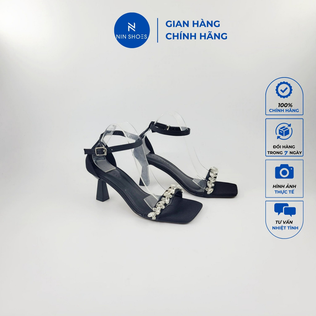 Giày Sandal Ninshoes 6P Đế Bầu Mũi Vuông Quai Cài Hông Tag Dây Đá To Siêu Đẹp
