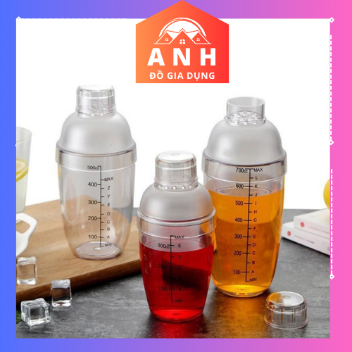 Bình lắc pha chế shaker nhựa 350ml-530ml-700ml-1000ml bình lắc sữa cafe cocktail chia vạch đen cao cấp bền an toàn