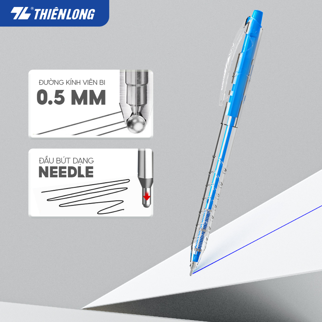 Combo 5 Bút bi Thiên Long TL-097 ngòi 0.5mm mực xanh đỏ đen nét viết thanh mảnh thiết kế trẻ trung năng động