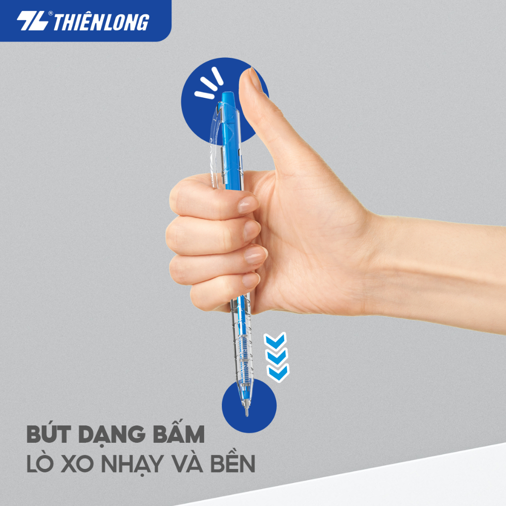 Combo 5 Bút bi Thiên Long TL-097 ngòi 0.5mm mực xanh đỏ đen nét viết thanh mảnh thiết kế trẻ trung năng động