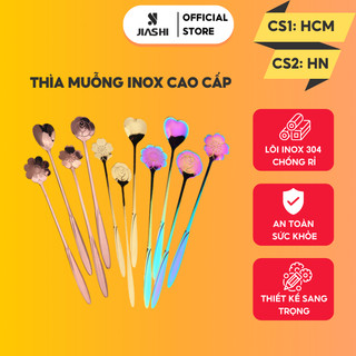 Thìa cafe Jiashi inox 304 cao cấp 3 màu sang trọng hoa văn siêu đẹp trang trí bàn ăn, decor MTC06