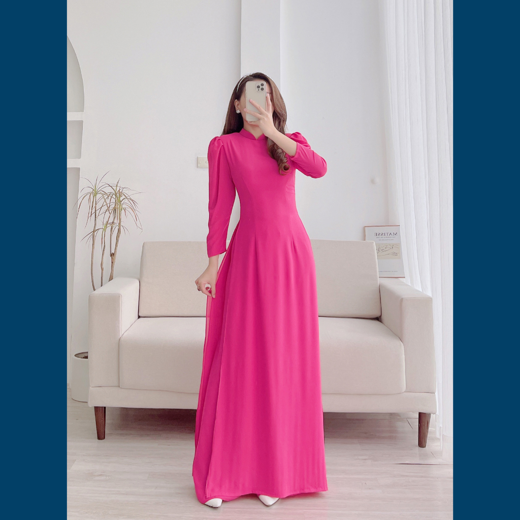 Áo Dài Truyền Thống Bốn Tà Dáng Chữ A Chất Chiffon, Tay bồng