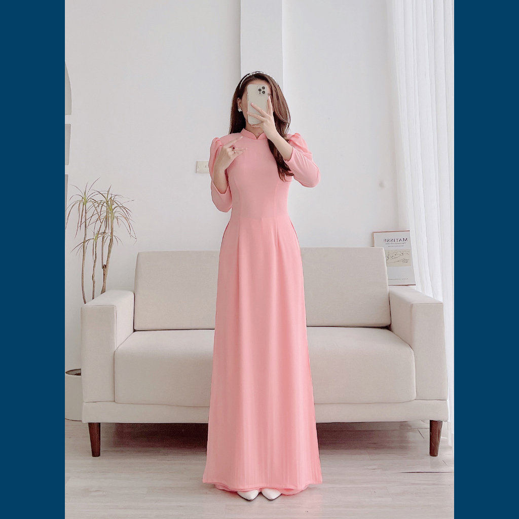 Áo Dài Truyền Thống Bốn Tà Dáng Chữ A Chất Chiffon, Tay bồng