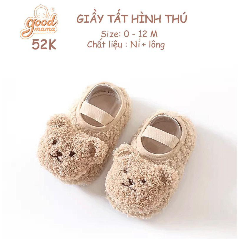 Giầy Tất Hình Thú cho bé dễ thương Goodmama chất liệu Nỉ, Lông