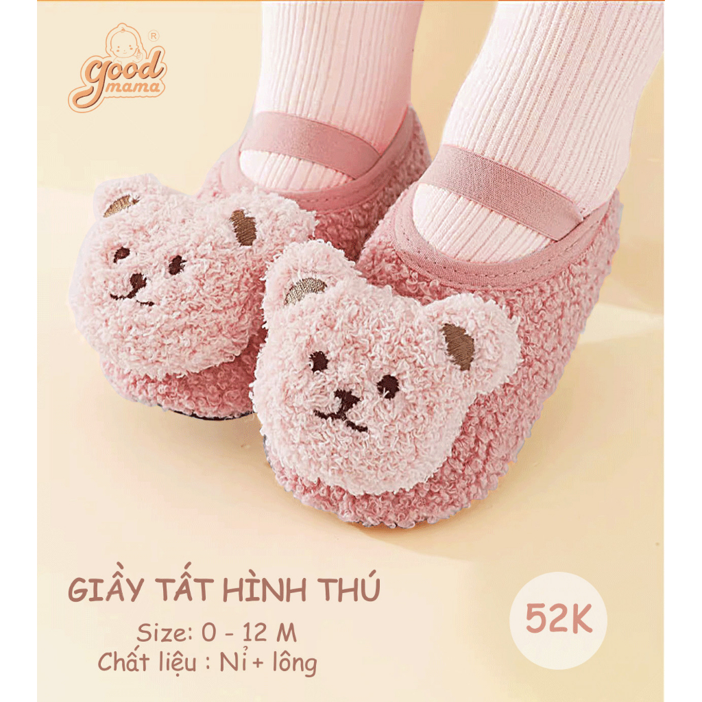 Giầy Tất Hình Thú cho bé dễ thương Goodmama chất liệu Nỉ, Lông