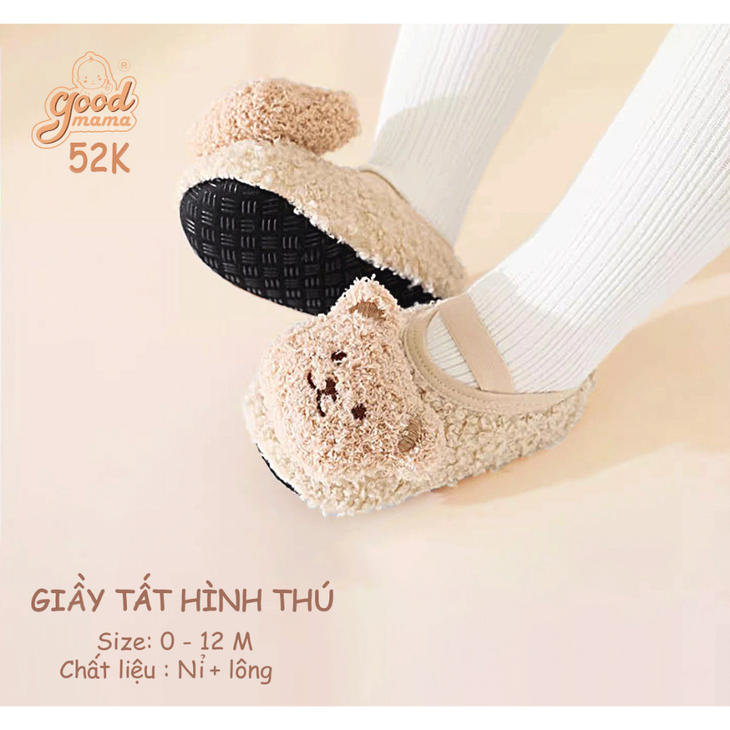 Giầy Tất Hình Thú cho bé dễ thương Goodmama chất liệu Nỉ, Lông