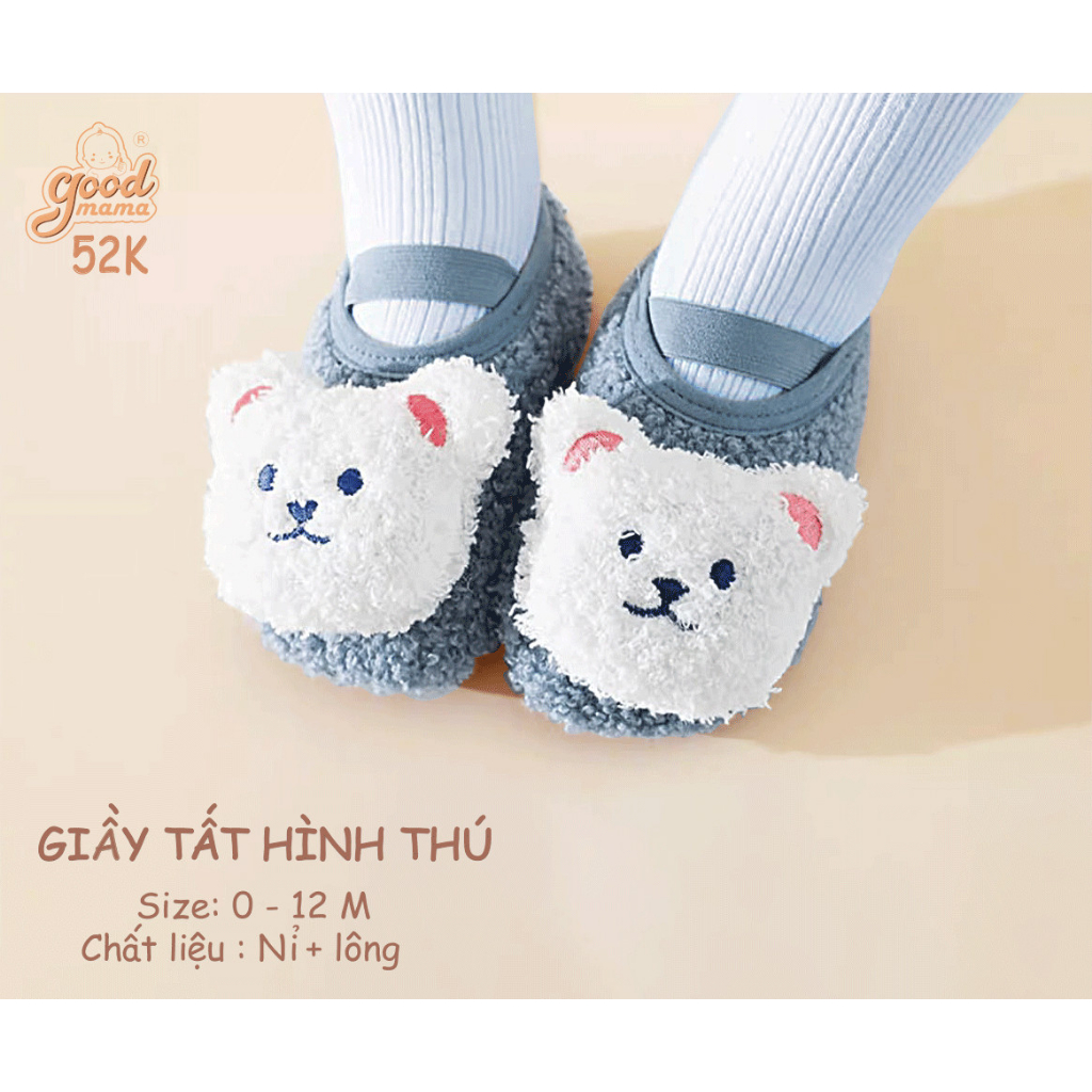 Giầy Tất Hình Thú cho bé dễ thương Goodmama chất liệu Nỉ, Lông