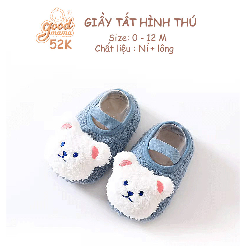 Giầy Tất Hình Thú cho bé dễ thương Goodmama chất liệu Nỉ, Lông