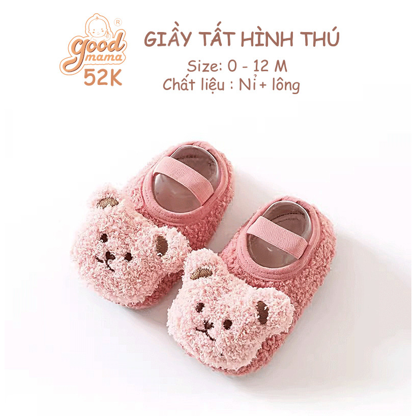 Giầy Tất Hình Thú cho bé dễ thương Goodmama chất liệu Nỉ, Lông