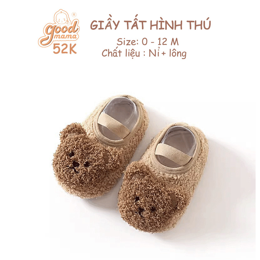 Giầy Tất Hình Thú cho bé dễ thương Goodmama chất liệu Nỉ, Lông