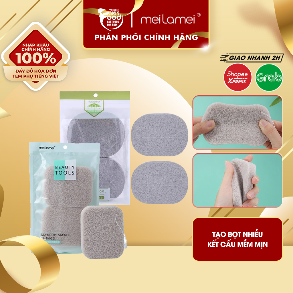 Set 2 Bông Rửa Mặt Bọt Biển Làm Sạch Sâu, Làm Sạch Bụi Bẩn Meilamei MLM-B506