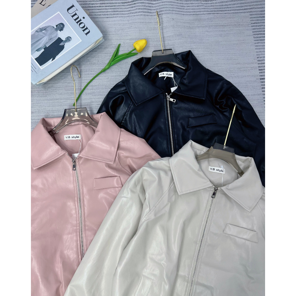 Áo khoác da croptop dài tay cổ bẻ 3156 - Retrostyle