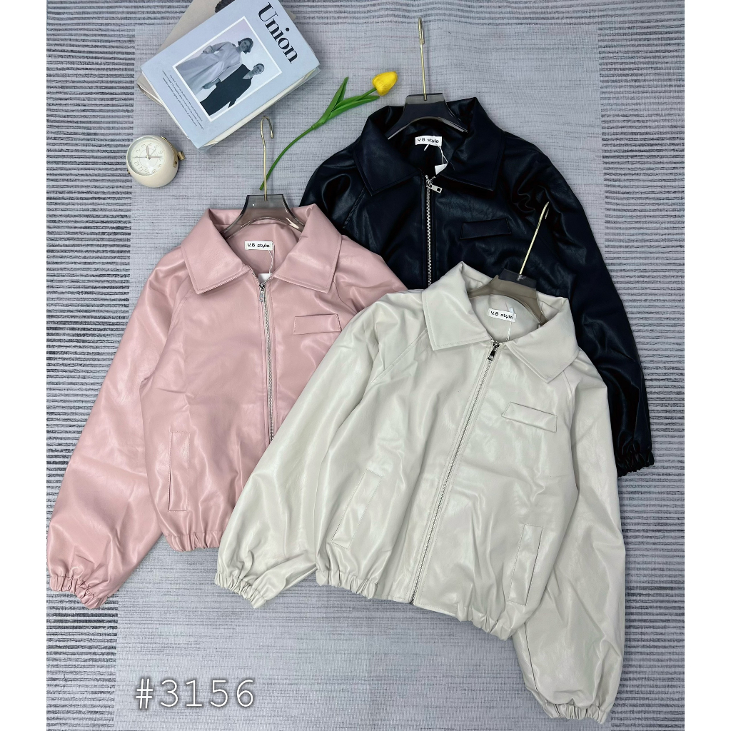 Áo khoác da croptop dài tay cổ bẻ 3156 - Retrostyle