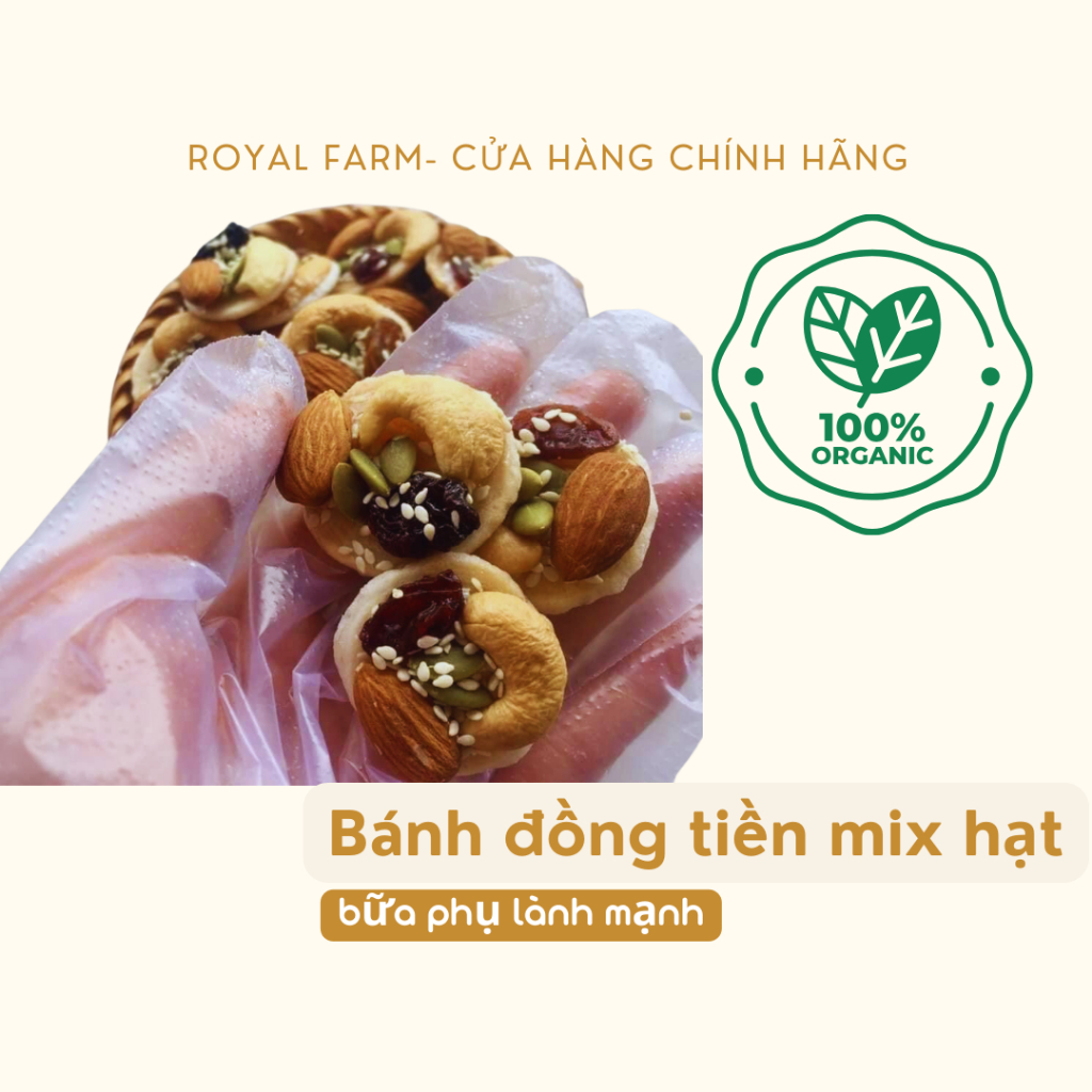 Bánh đồng tiền Royal Farm mix hạt dinh dưỡng bánh ăn kiêng hỗ trợ giảm cân bánh ngũ cốc bánh healthy thuần chay