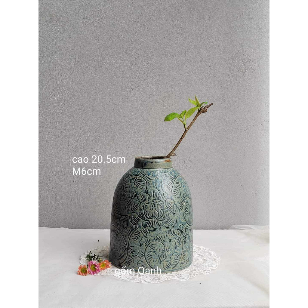 Bình hoa dáng chuông để bàn trà, bàn ăn, phòng khách xinh xắn, dễ cắm hoa gốm Bát Tràng cao cấp