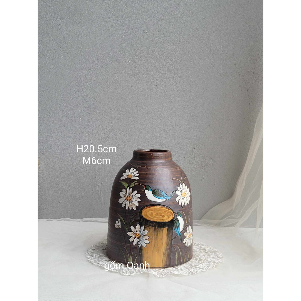 Bình hoa dáng chuông để bàn trà, bàn ăn, phòng khách xinh xắn, dễ cắm hoa gốm Bát Tràng cao cấp