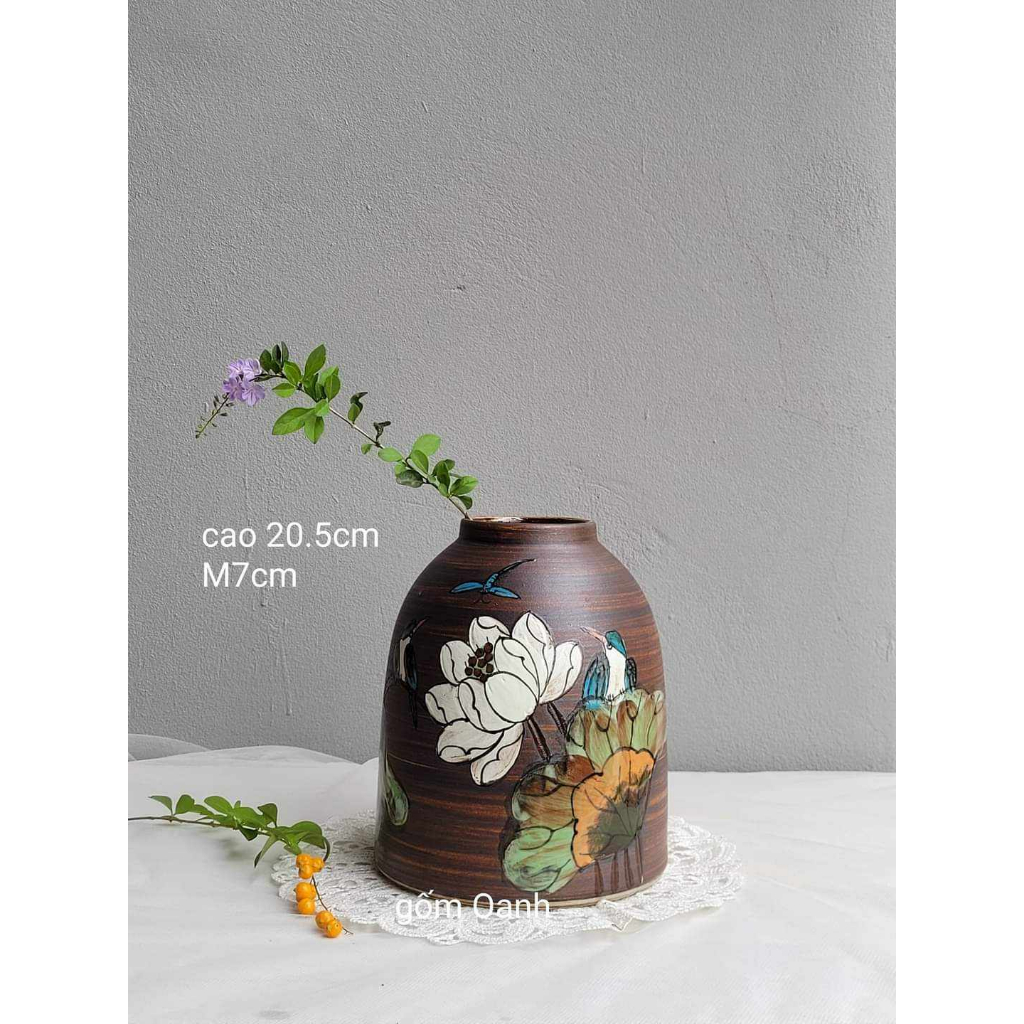 Bình hoa dáng chuông để bàn trà, bàn ăn, phòng khách xinh xắn, dễ cắm hoa gốm Bát Tràng cao cấp