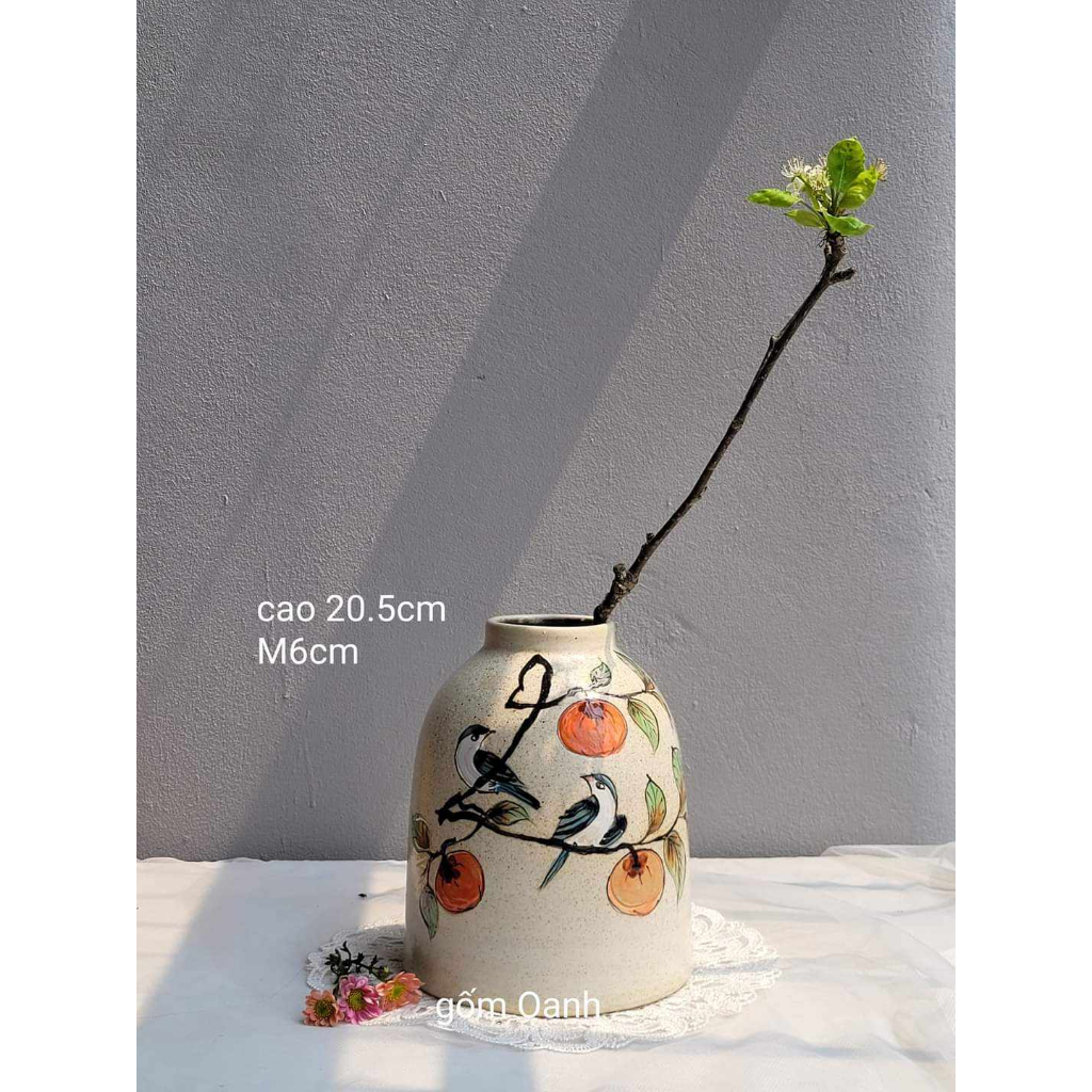 Bình hoa dáng chuông để bàn trà, bàn ăn, phòng khách xinh xắn, dễ cắm hoa gốm Bát Tràng cao cấp