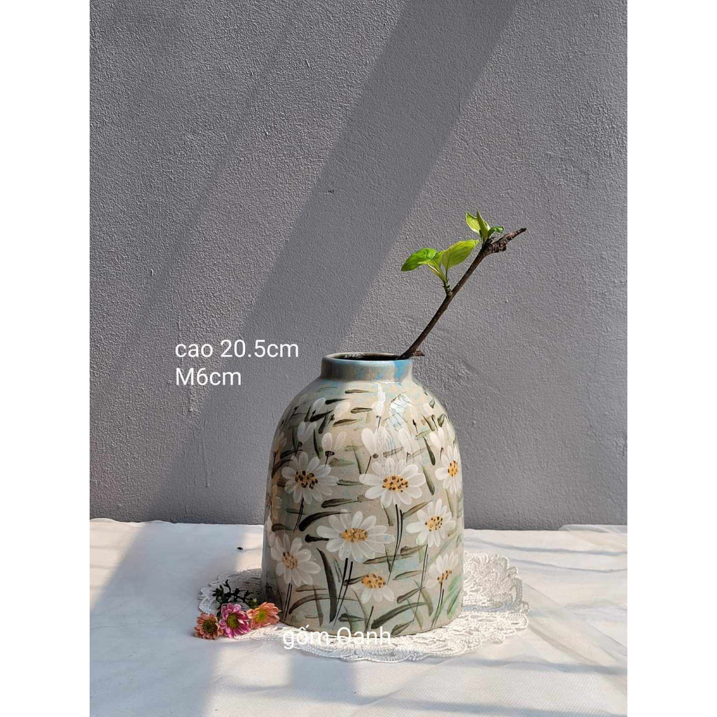 Bình hoa dáng chuông để bàn trà, bàn ăn, phòng khách xinh xắn, dễ cắm hoa gốm Bát Tràng cao cấp