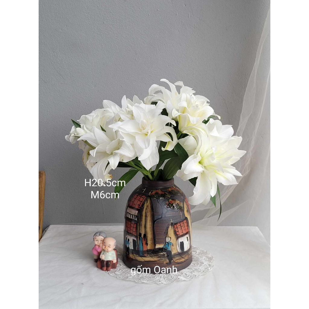 Bình hoa dáng chuông để bàn trà, bàn ăn, phòng khách xinh xắn, dễ cắm hoa gốm Bát Tràng cao cấp