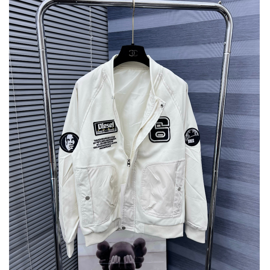 Áo Khoác Bomber Thêu Logo Phối Túi Hộp, Chất Vải Kaki Cao Cấp, Phong Cách Trẻ Trung Đường Phố, Sang Trọng