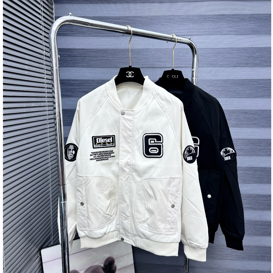 Áo Khoác Bomber Thêu Logo Phối Túi Hộp, Chất Vải Kaki Cao Cấp, Phong Cách Trẻ Trung Đường Phố, Sang Trọng