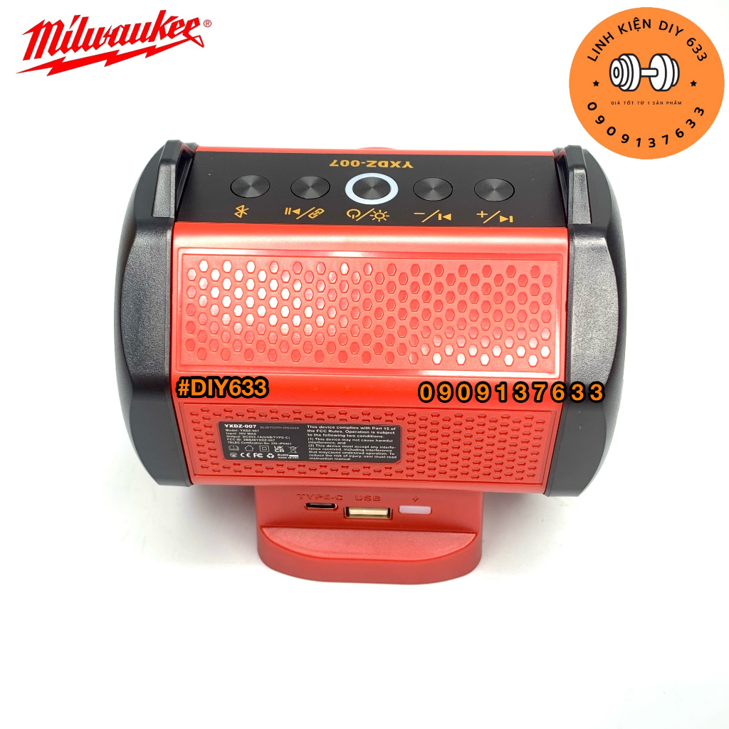 Loa bluetooth YXDZ007 chân pin MILWAUKEE màu đỏ