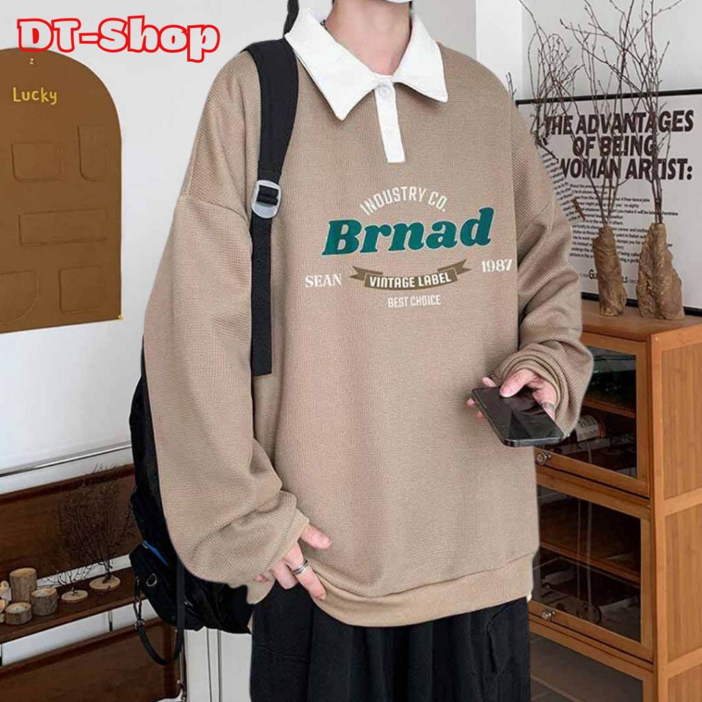 Áo sweater cổ polo BRAND thêu họa tiết phong cách Hàn Quốc thời trang retro cho nam nữ - dt_shop M03