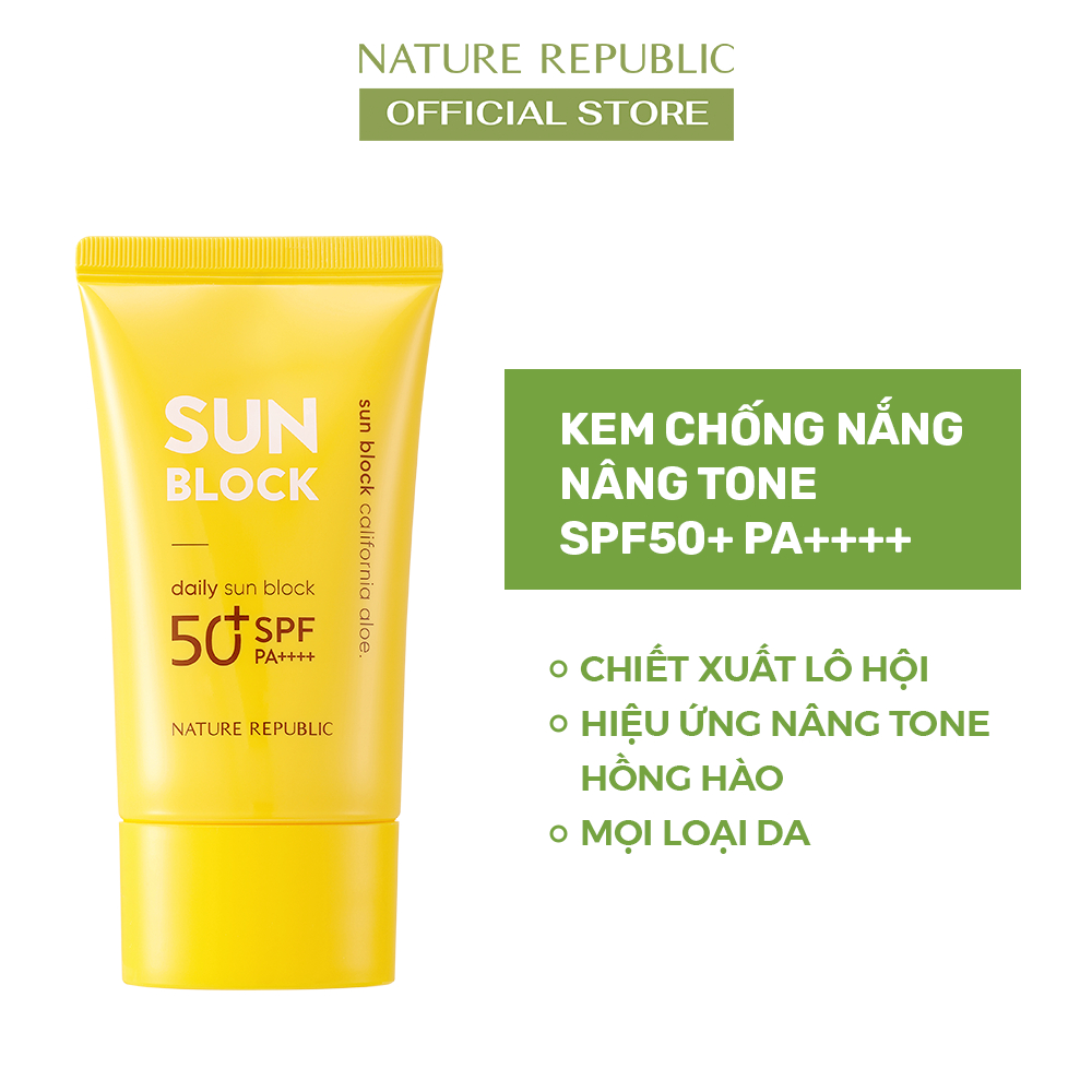 Nature Republic Kem chống nắng California Aloe Daily Sun Block SPF50+PA++++ 57ml, nâng tone tự nhiên
