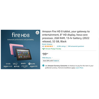 MÁY TÍNH BẢNG AMAZON FIRE HD 8/8 PLUS 12TH [HÀNG CHÍNH HÃNG-NEW SEAL]