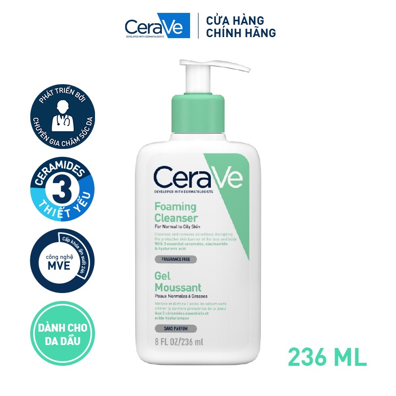 Sữa rửa mặt CERAVE cho da dầu da mụn và nhạy cảm 236ml | BigBuy360 - bigbuy360.vn